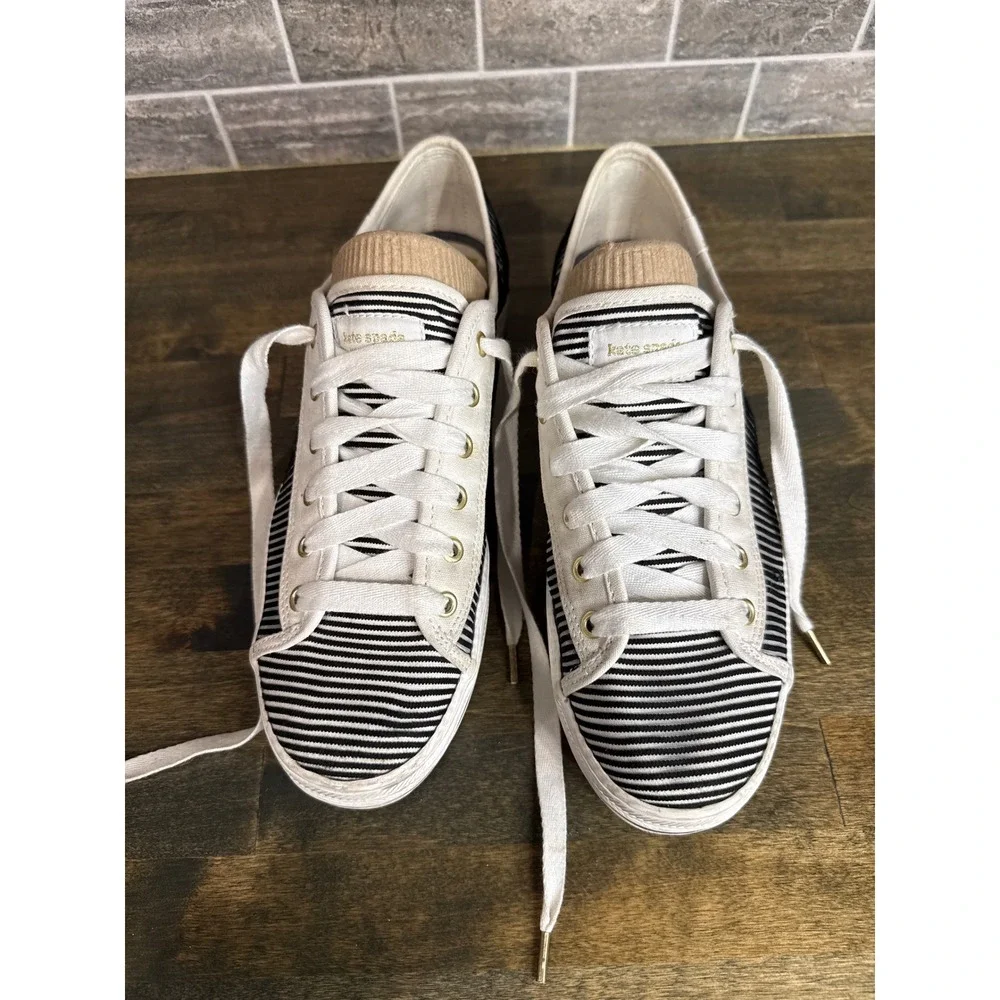 Kate Spade Keds Triple Deck Sneakers Black White Striped Platform Shoes Womens 9